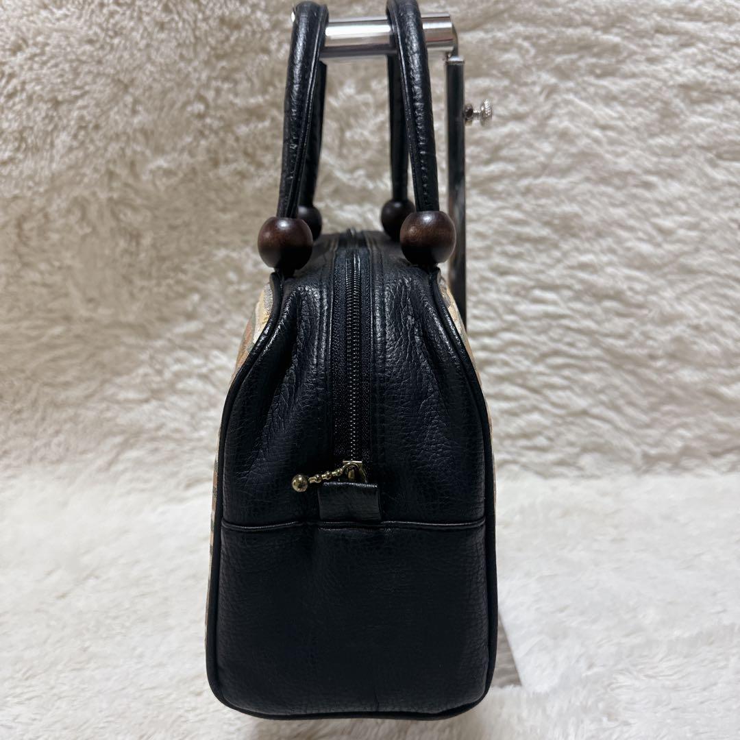 【美品】利休　和装用バッグ ストライプ模様 木製ワンポイント