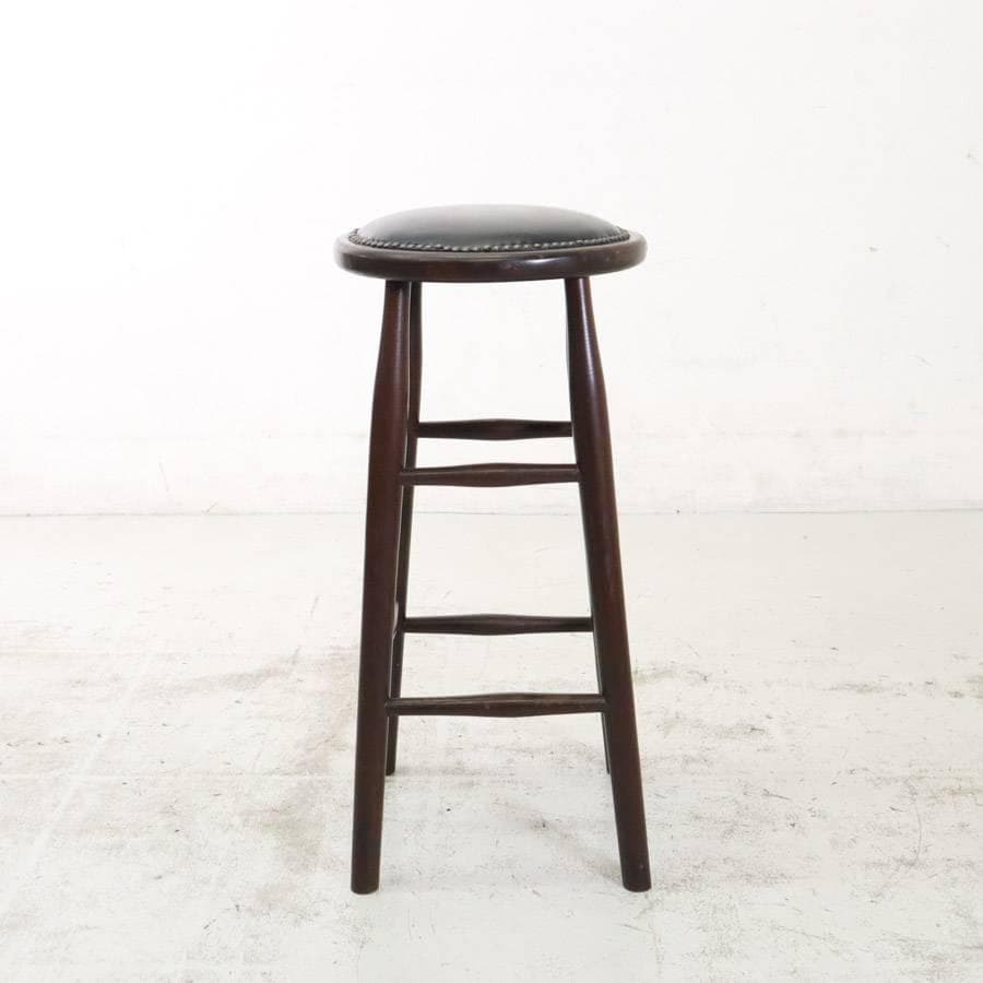 ルーマニア製 ハイスツール ビーチ材 ブラック PVCレザー 錨打ち 3