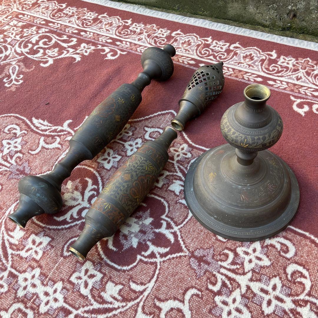 古雑貨アンティーク品◾️真鍮製 エスニックデザイン スタンドライト