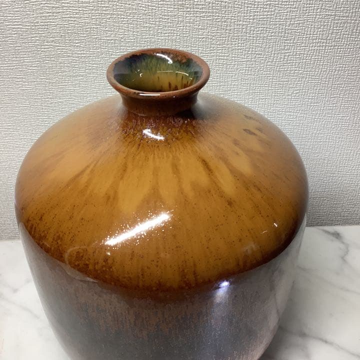 「値下げ」小杉焼　鉄砂　花生(花瓶)  池上栄一　共箱、共布