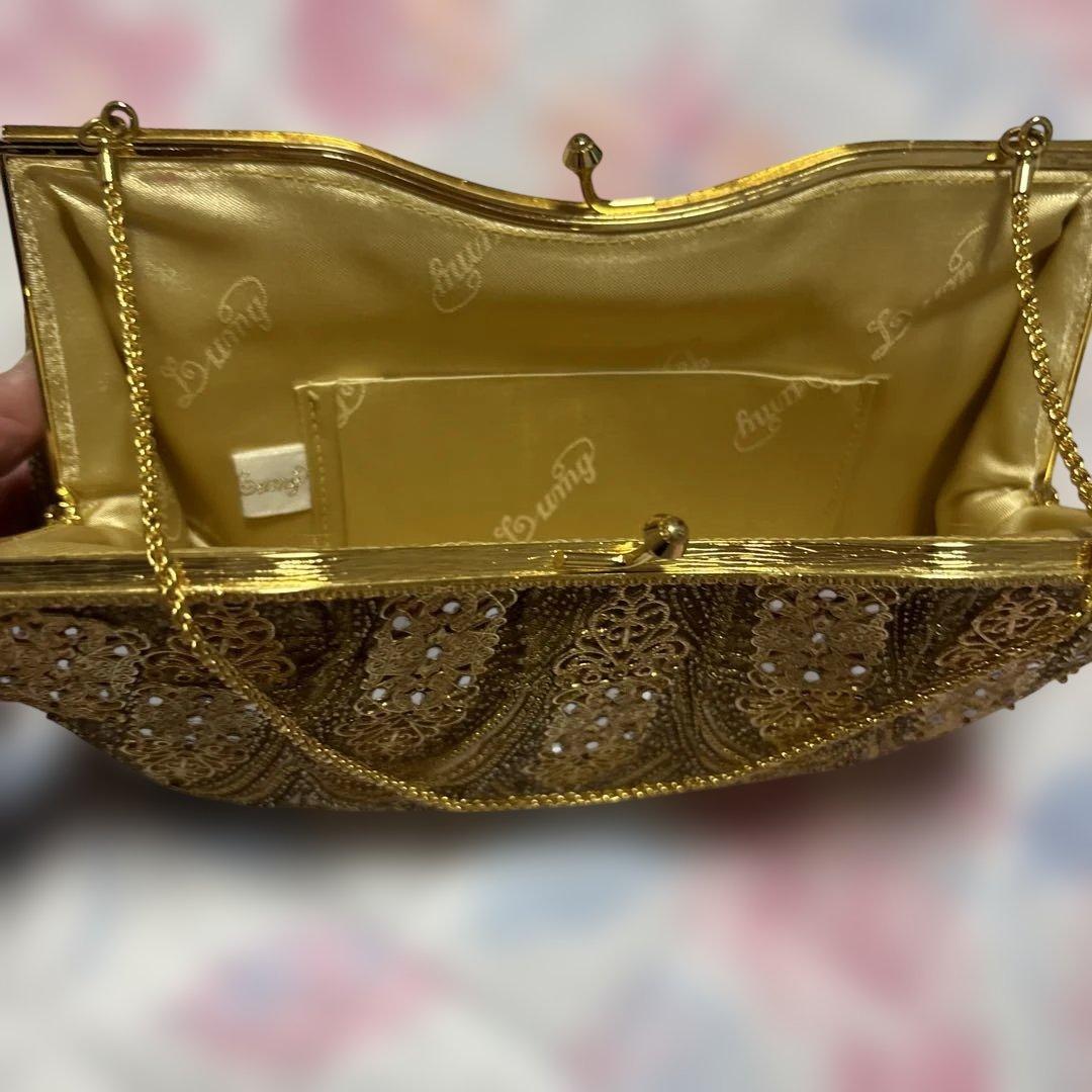 ビーズ刺繍 ゴールド クラッチバッグ