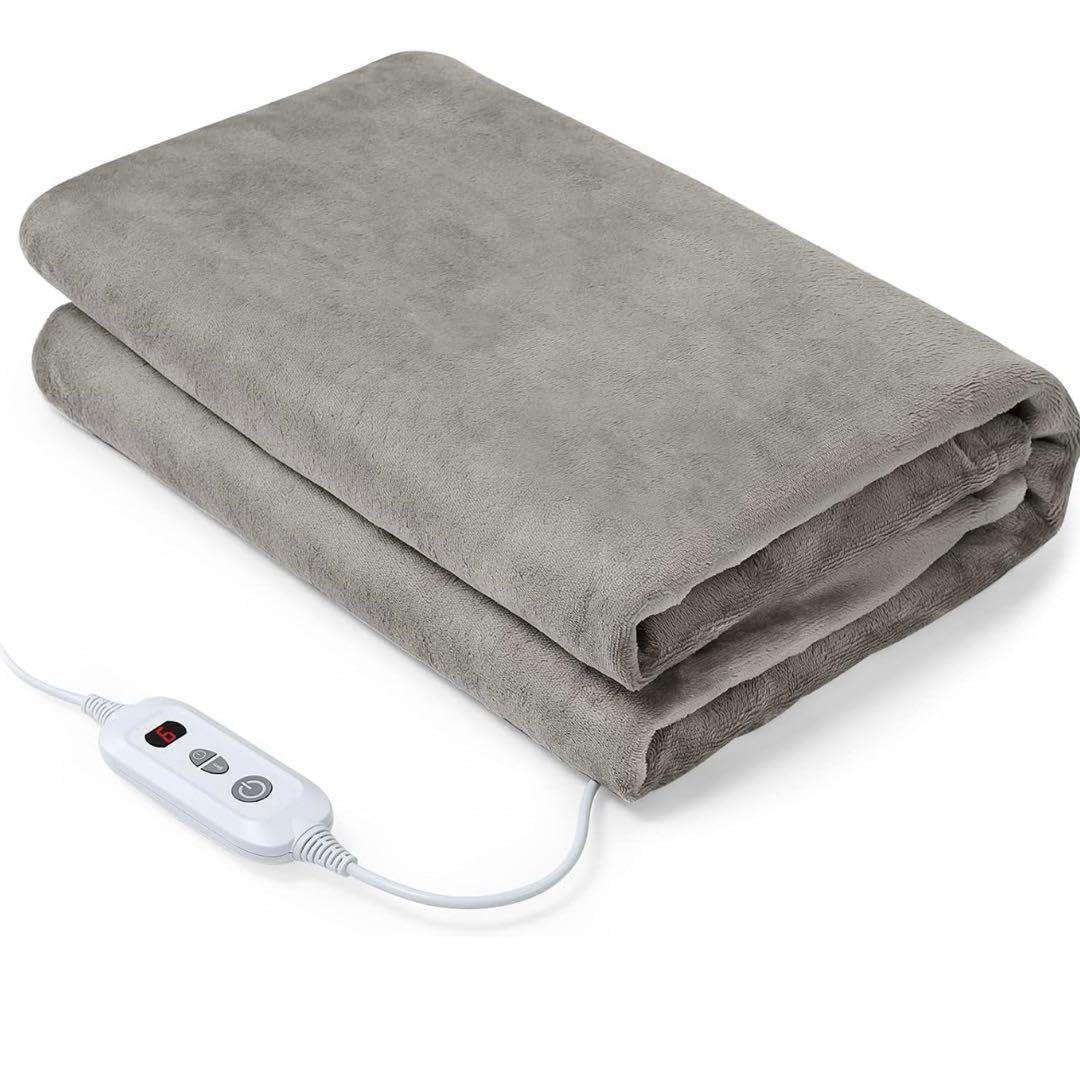 電気毛布 電気ひざ掛け 188x130cm フランネル素材 グレー 毛布 電気