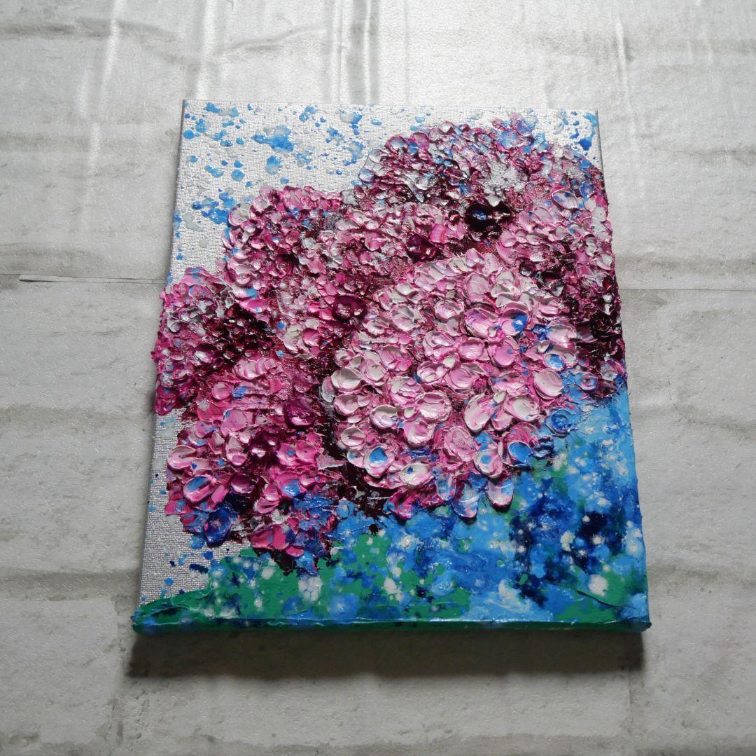 油絵 油彩 油彩画 絵画 絵 【梅雨に咲くピンクの紫陽花】