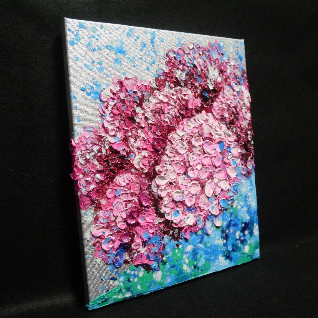 油絵 油彩 油彩画 絵画 絵 【梅雨に咲くピンクの紫陽花】