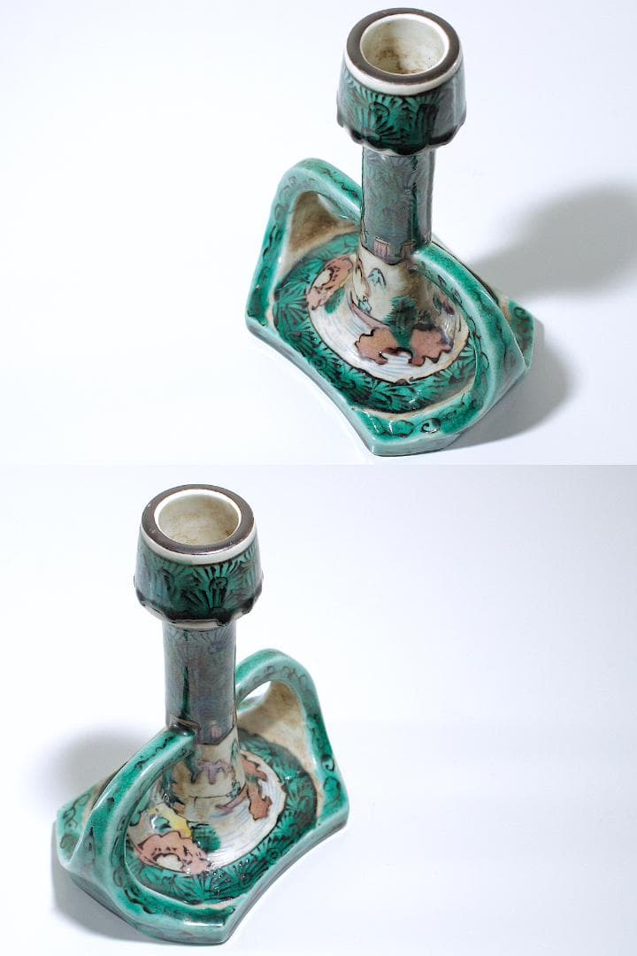 古九谷 青手 山水図 燭台