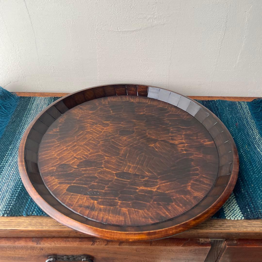 木製 名栗加工 丸盆 大型 古道具風 鑿跡 荒削り ワイルド 古材風