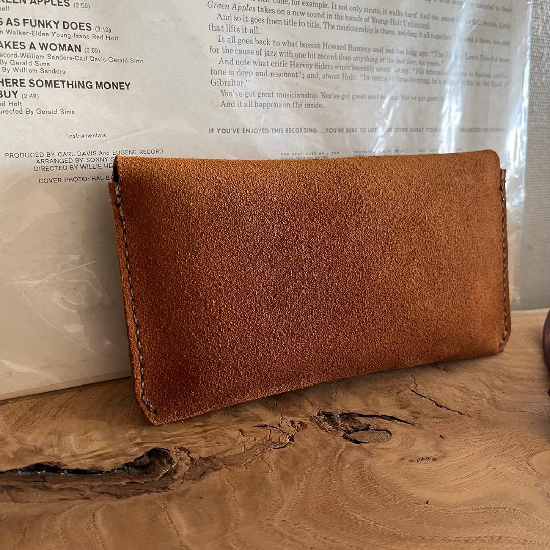 kudu革長財布 スエード ケース付き ２点セット キャメルカラー 一点物