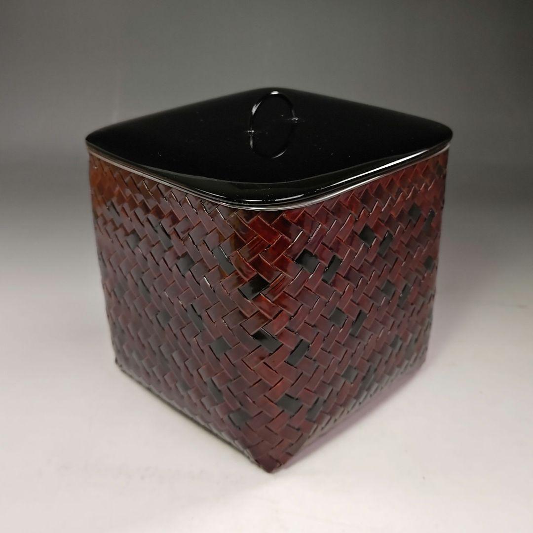 イ604 水指『 輪島塗 四代 大徹 造 八井汎親 あすなろ網代 水指 共箱 』