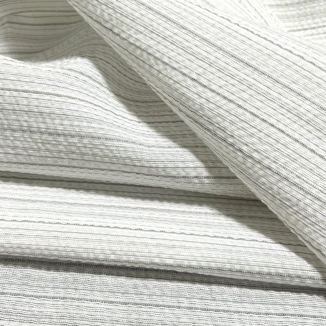 古典しじら織　浴衣　綿　粋な夏着物　縞柄　献上帯 半幅帯白　2点　0810⑪