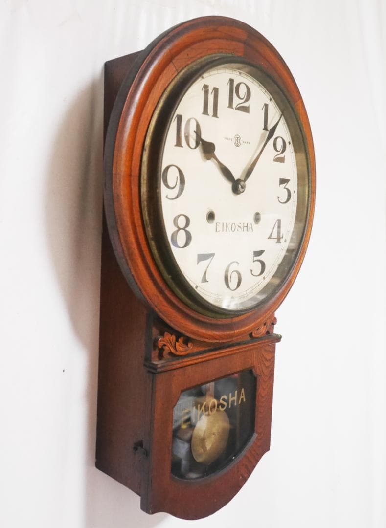 動作品★アンティーク　EIKOSHA　英工舎　ゼンマイ式　柱時計◆中古