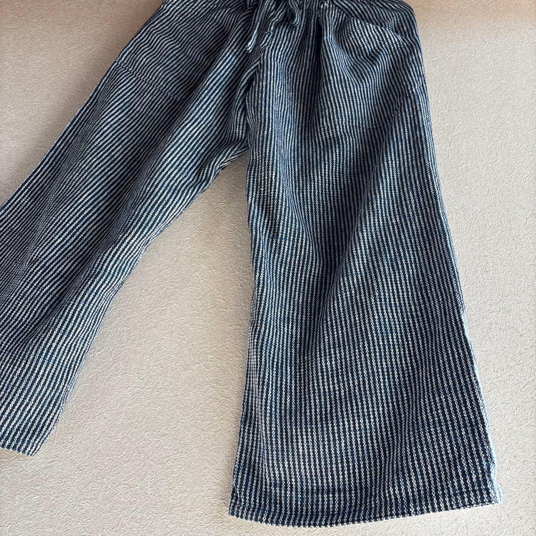 うさとの服 usaato ヘンプコットン 藍染めボーダー ストレートパンツ美