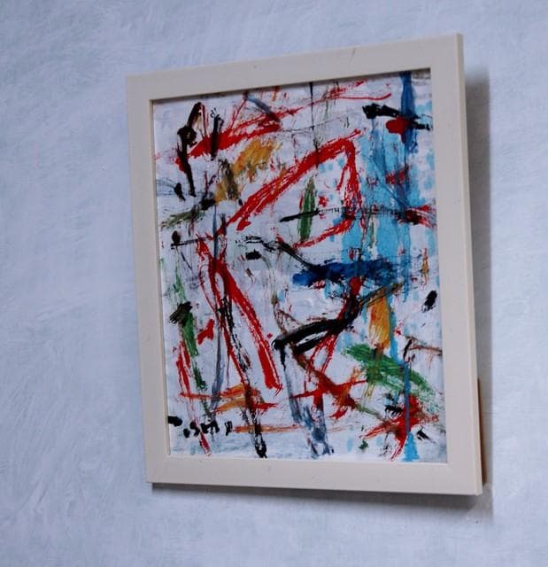 抽象画　　「彩-31」　色紙に油彩の抽象画、