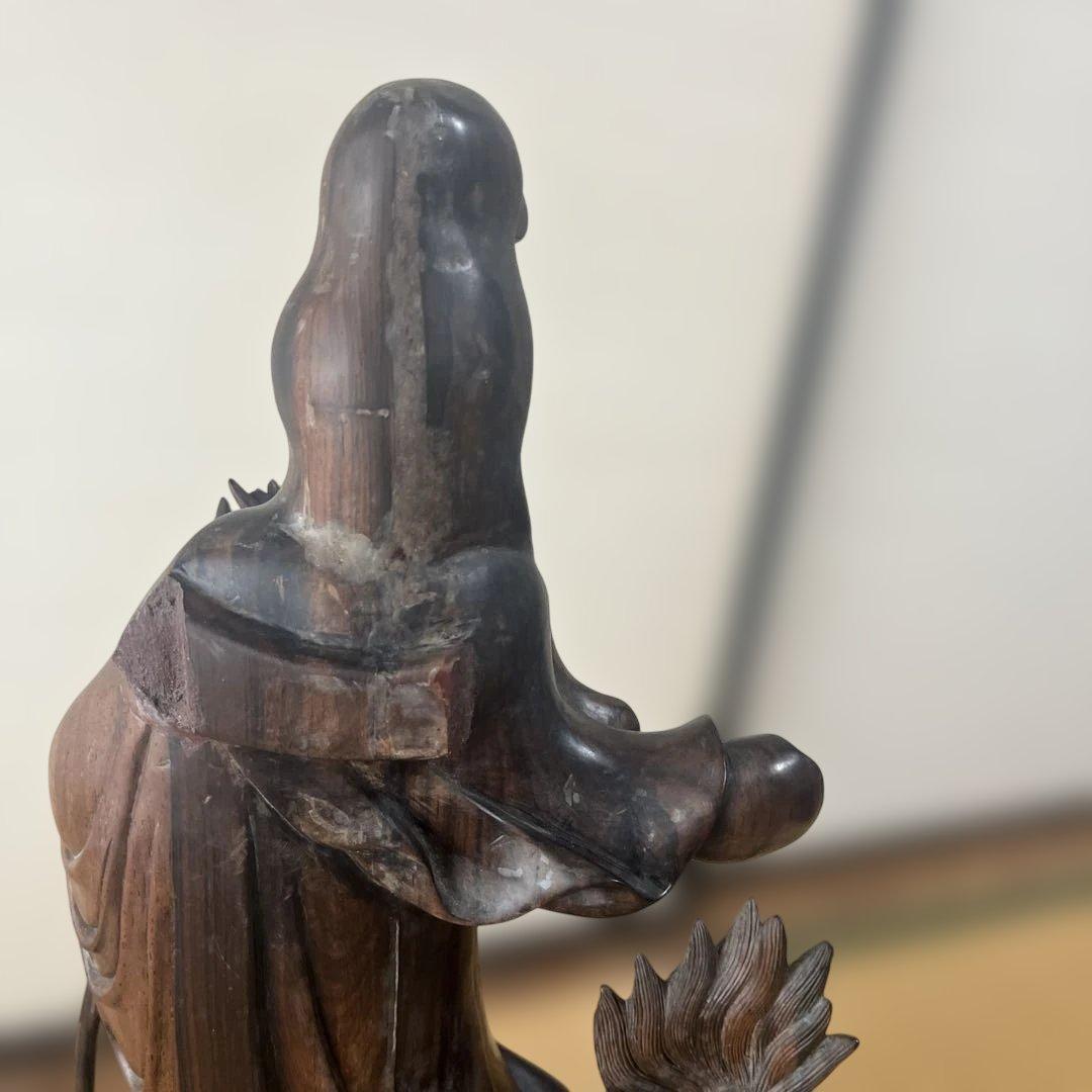 お値下げ】木彫 観音菩薩 木製 龍 彫刻 仏像 天女 置物 オブジェ