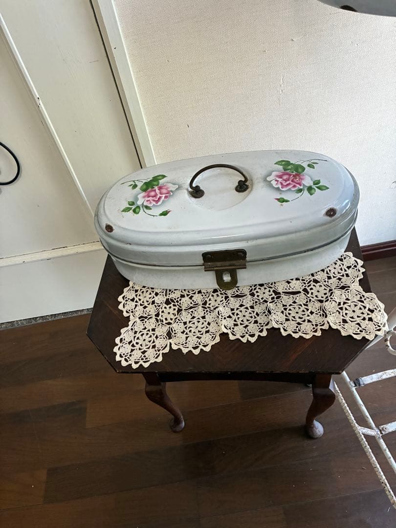 アンティークホーローファウンテン壁掛け手洗いコーヒーポット他バラ柄