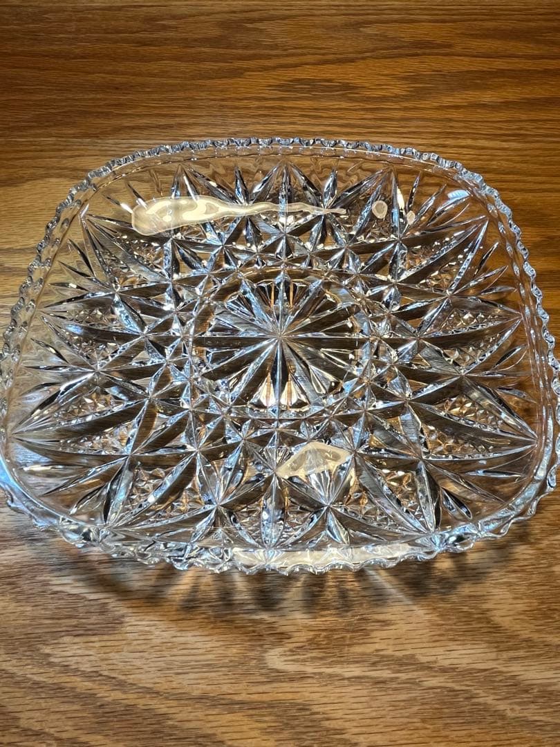 カットガラス クリスタルガラス 角皿 ガラスプレート 大皿 アンティーク