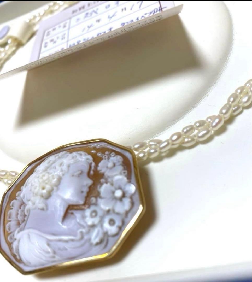 ディルーカ カメオブローチ 淡水パールネックレス K18セット＋フルラ二点