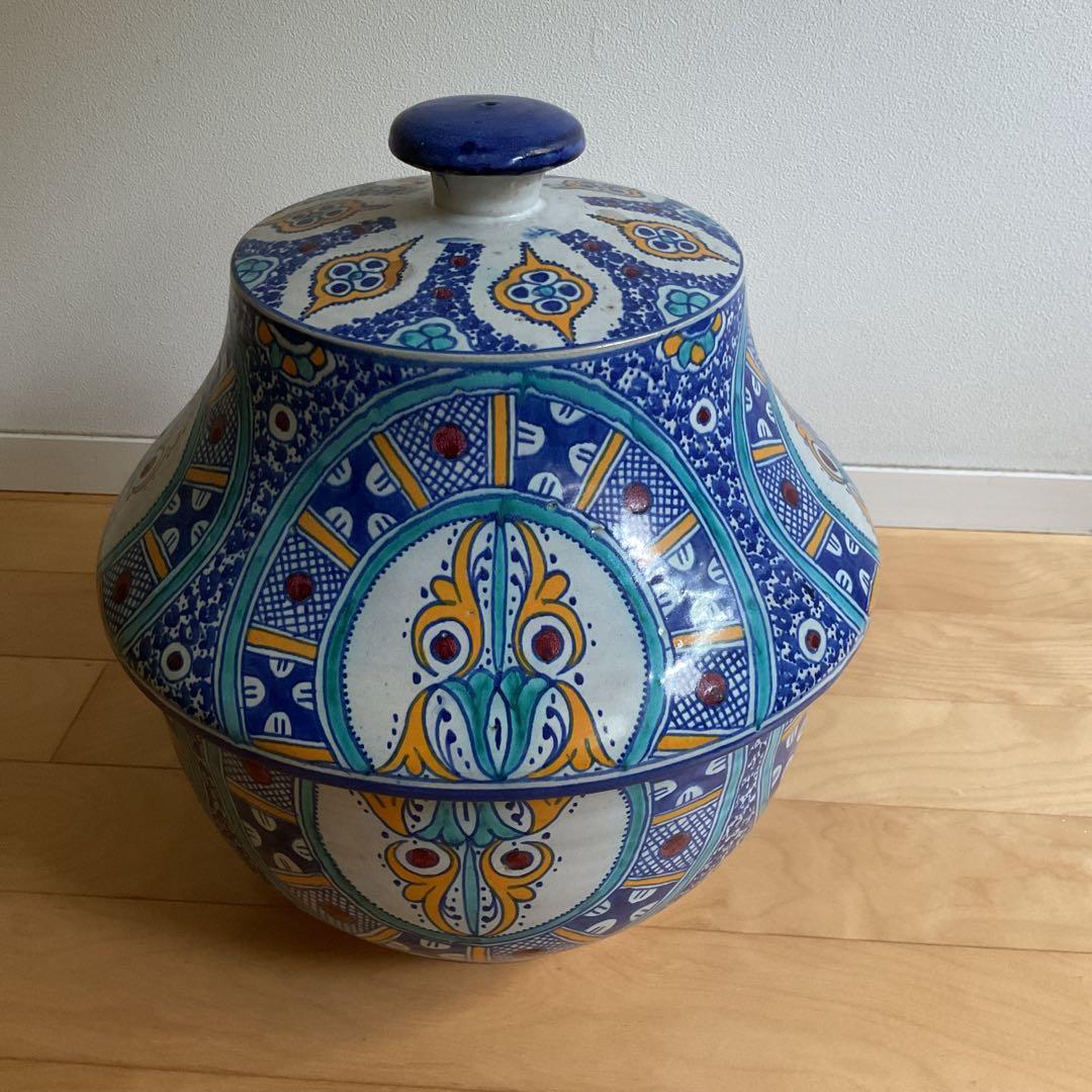 青と白の陶器 蓋付きボウル