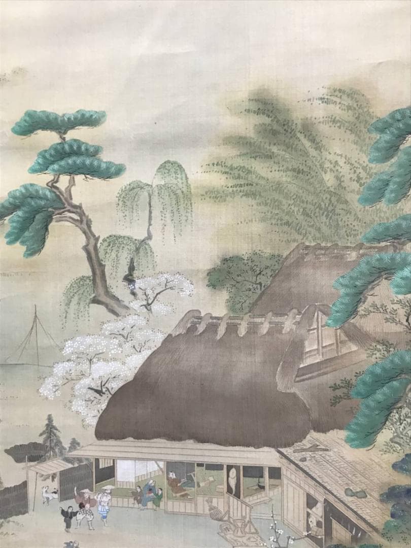 【真作】渡辺広輝/山水農村風景図/山水図/正月図/掛軸/名家伝来/AC-681