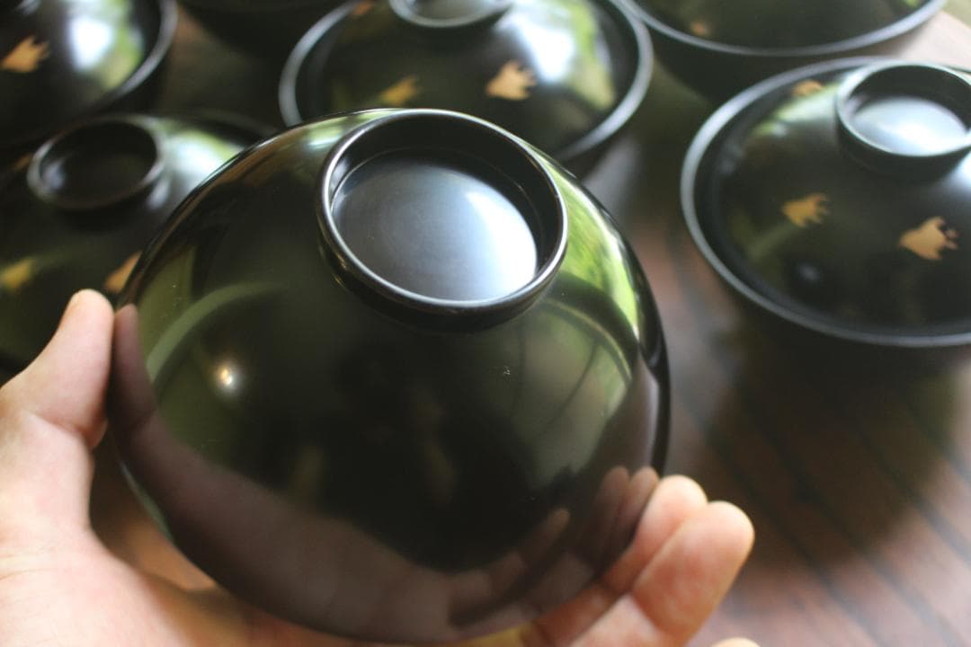 絵柄選択可！時代黒漆に極上千鳥見返し蒔絵の映えるお椀10点（検輪島塗懐石椀蒔絵椀