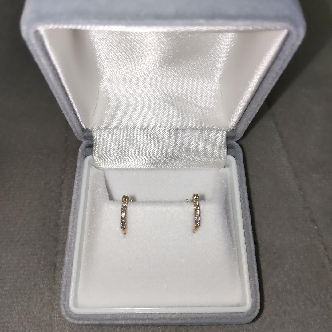 K10YG フープ ピアス ダイヤモンド 0.08ct 保証書付