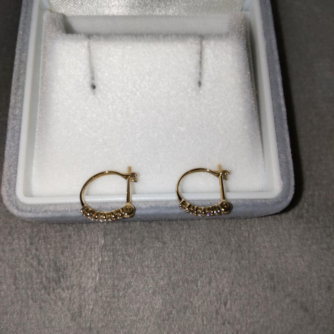 K10YG フープ ピアス ダイヤモンド 0.08ct 保証書付