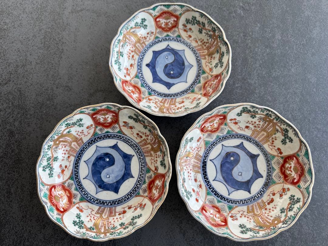 古伊万里 なます皿 膾皿 色絵 3脚セット