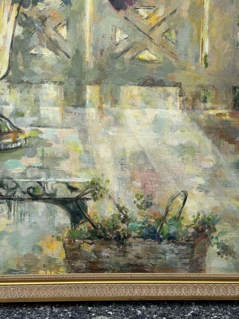 平野能子作　油彩絵　窓辺　直筆　額装　P100号　送料込み250821