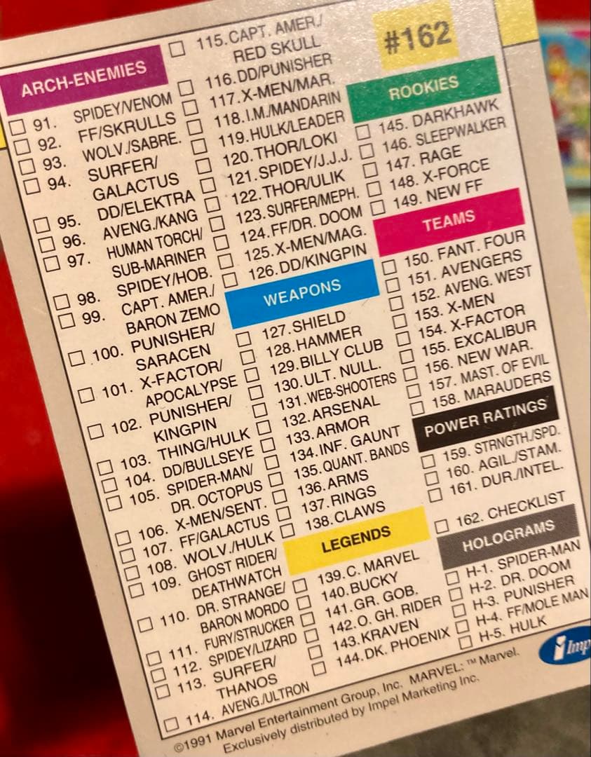 1991 マーベル・ユニバース シリーズ2 レギュラーカード全162種