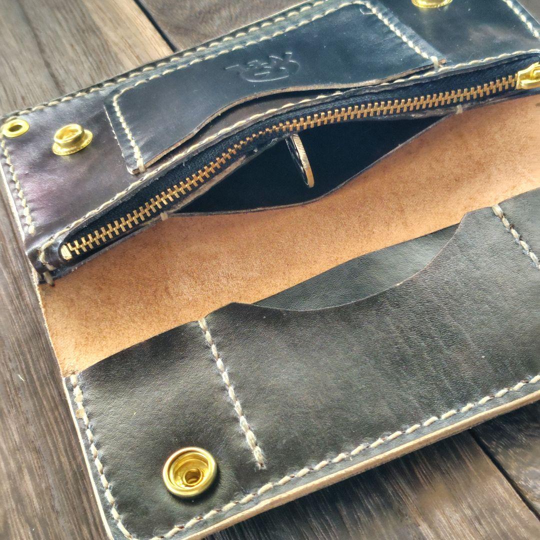 トラッカーウォレット 手染め 顔料仕上げ 2層