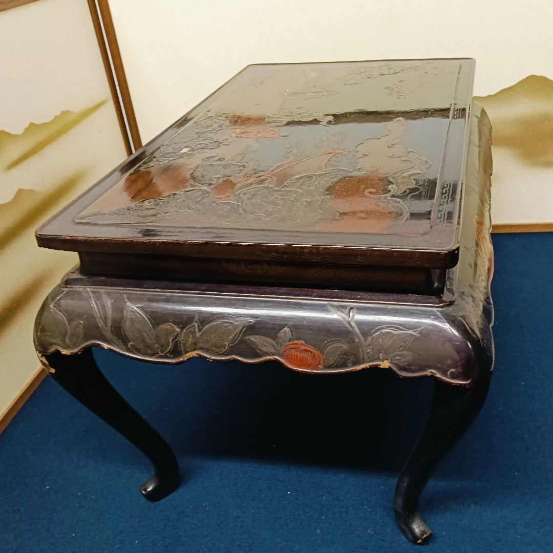 金燕様専用AN18 時代物 木製漆 平卓 漆絵巻 螺鈿 花台 香炉台