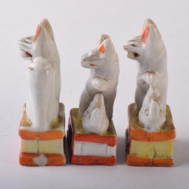 陶器製　色絵金彩　お稲荷さん　狐　3点まとめて　M　R8593