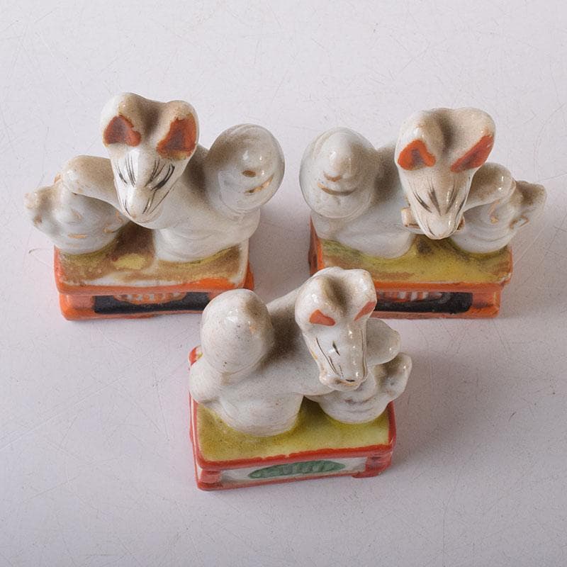 陶器製　色絵金彩　お稲荷さん　狐　3点まとめて　M　R8593