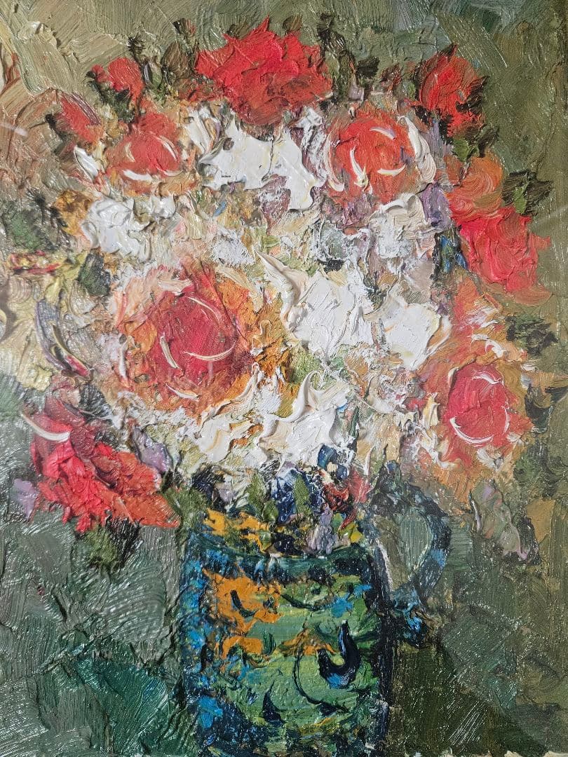 渡部ひでき　薔薇　油彩画　厚塗りの絵具　洋画