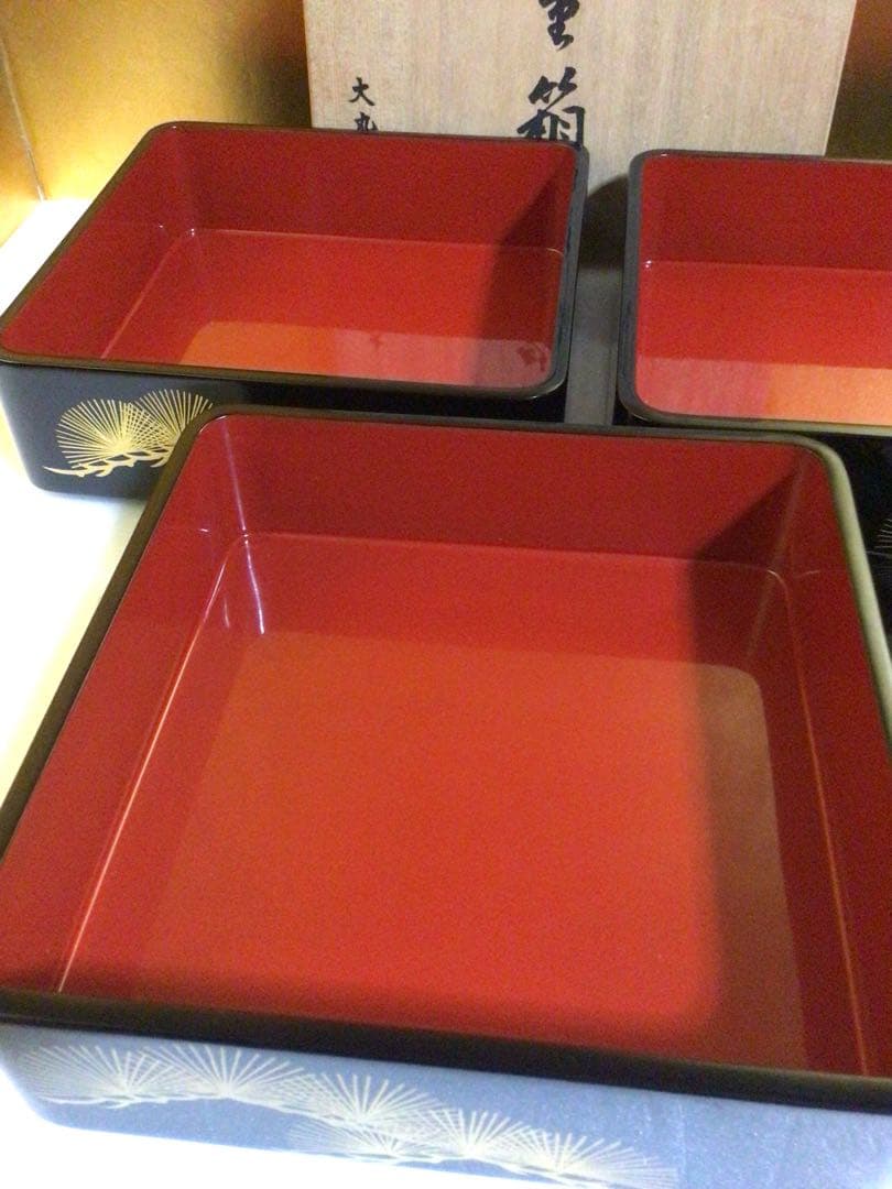 木製 沈金 三段重箱 共箱付き