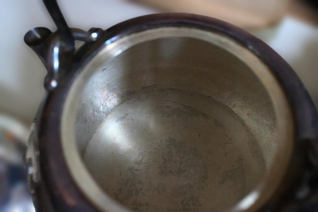北村静香作　南鐐鉄の釣湯沸　共箱　純銀銀瓶430g　 急須茶道具茶器茶托茶碗茶筒