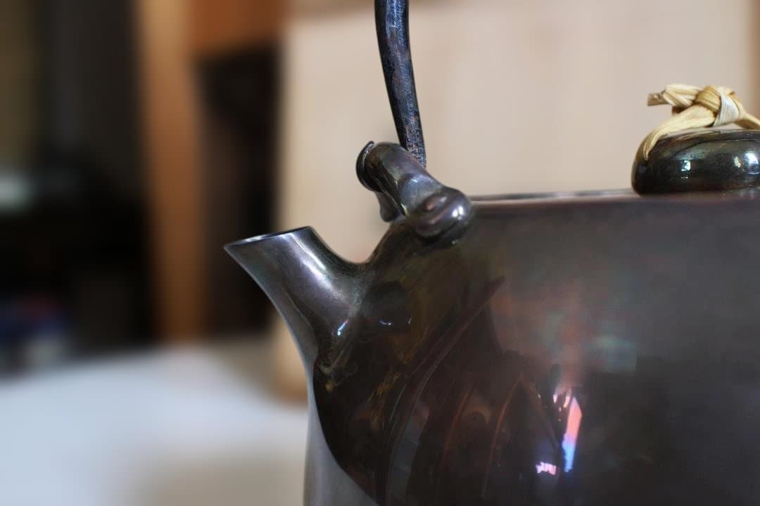 北村静香作　南鐐鉄の釣湯沸　共箱　純銀銀瓶430g　 急須茶道具茶器茶托茶碗茶筒