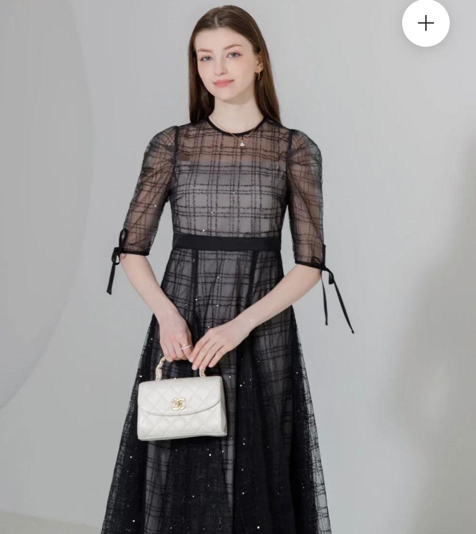 Leja チェックスパンコールリボンワンピースドレス