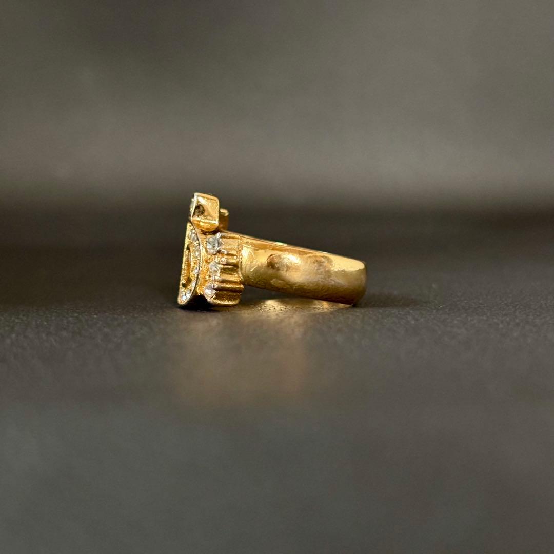 【良品】【クリスチャンディオール】CD ロゴ ラインストーン リング 12号