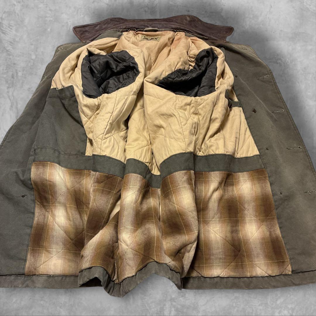 Paramountスタジオ衣装ダック地コート XLレザーカラー 90s00s古着