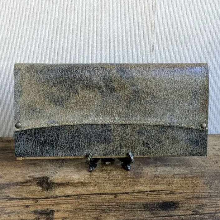 長財布　本革　クラッキングレザー　ハンドメイド　薄型ウォレット　軽い