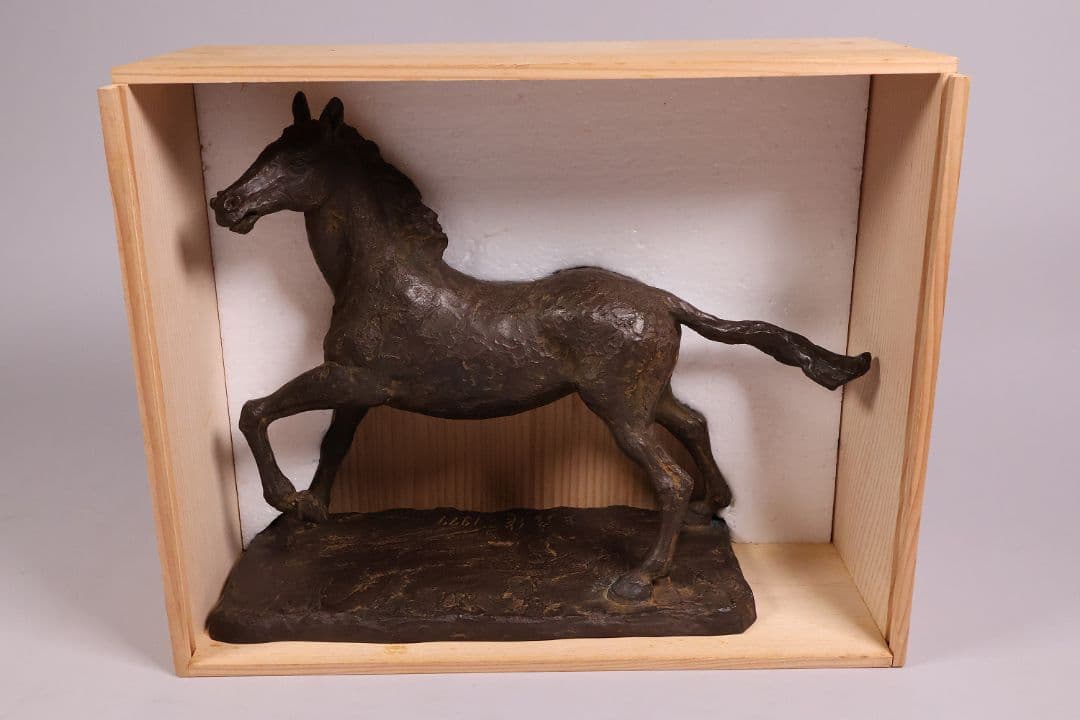 友澤正彦「春風」馬 1977年 銅製 ブロンズ 置物 6744g【MA623】