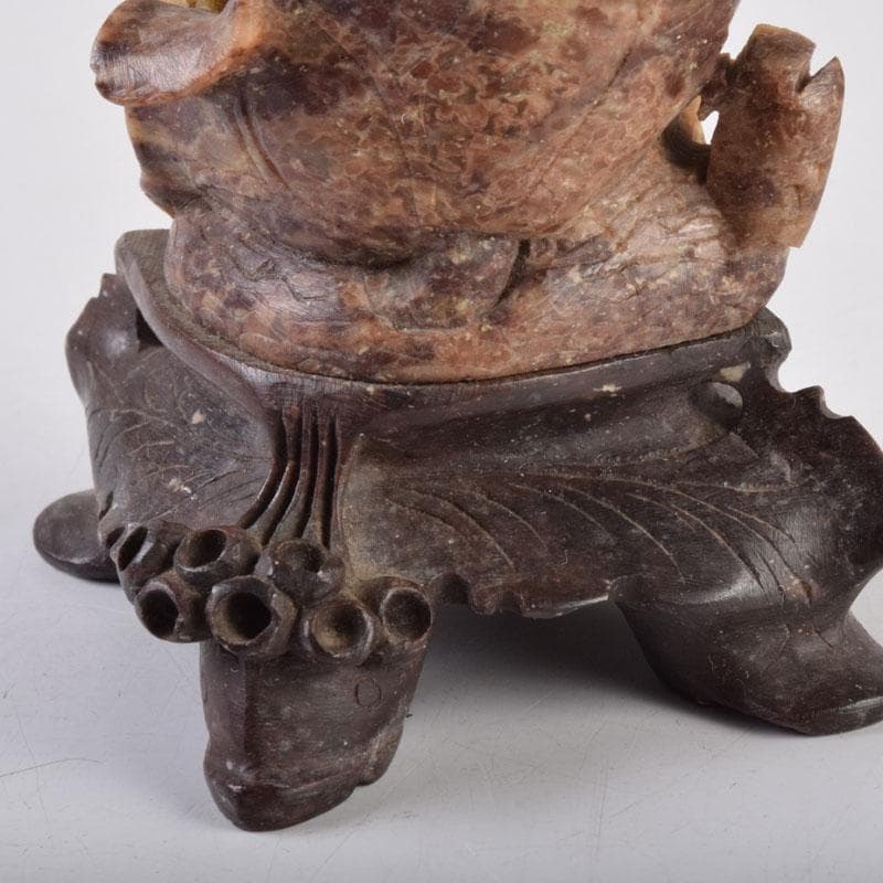 中国 玉石寿山石 花草刻 飾壷 花壷 置物 時代箱 C 8452