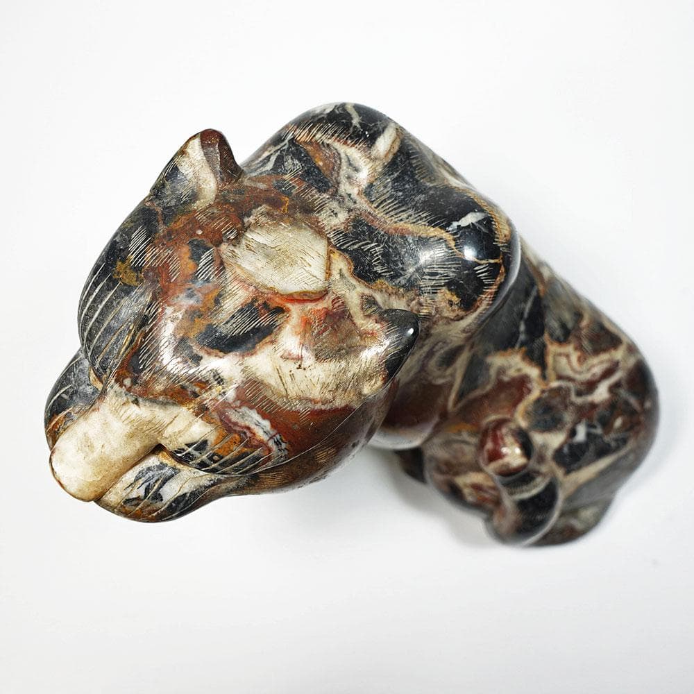 猫虎石像 マーブル石 大理石 タイガーアイ 虎目石 オブジェ パワーストーン