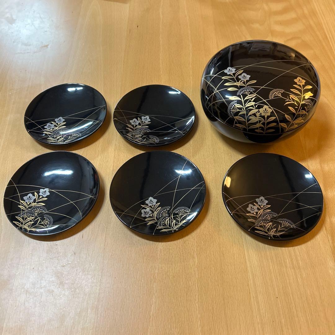 本漆器 昭和15年頃　菓子器 セット 5小皿 1器　交渉ok!