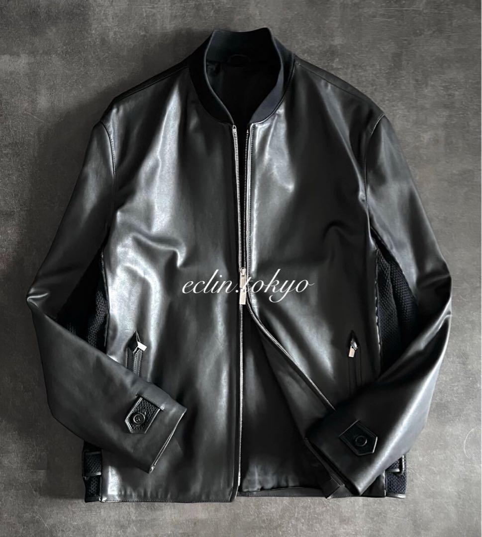 HERMES 《ニット切替》シングル レザー ライダース ジャケット E4704