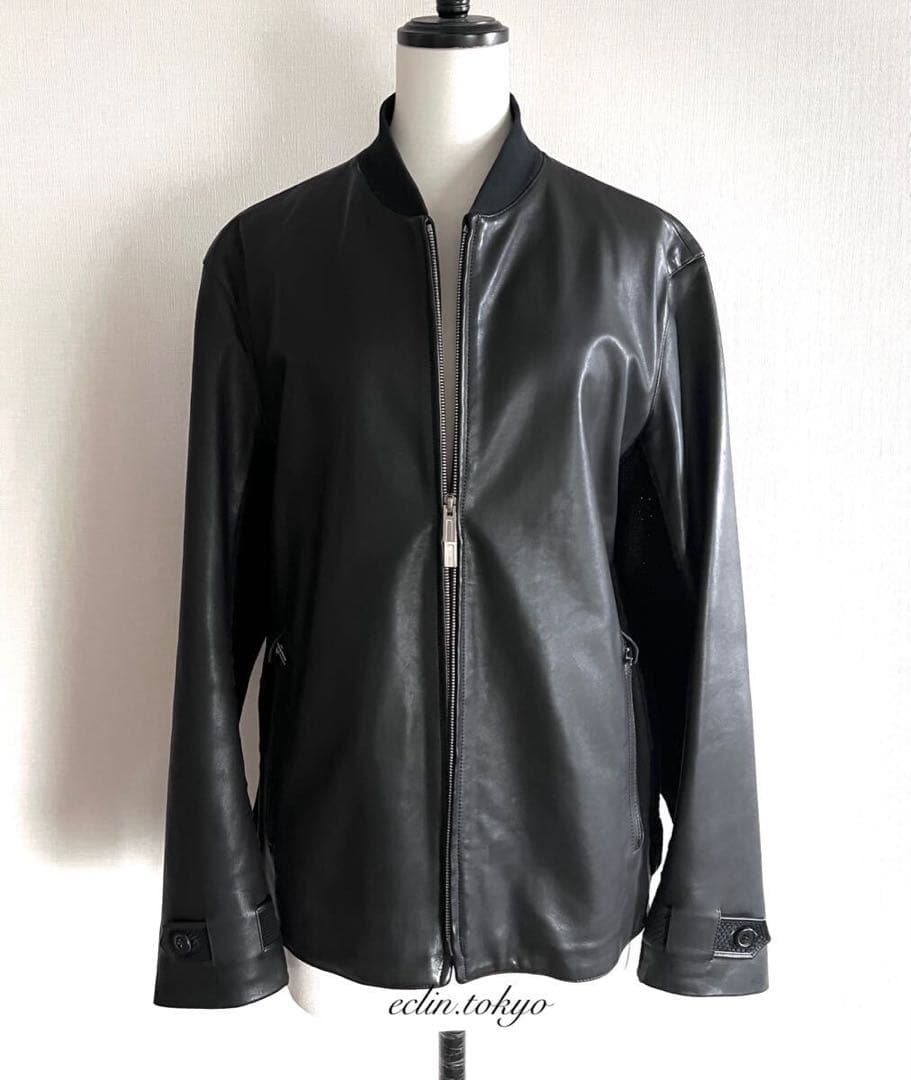 HERMES 《ニット切替》シングル レザー ライダース ジャケット E4704