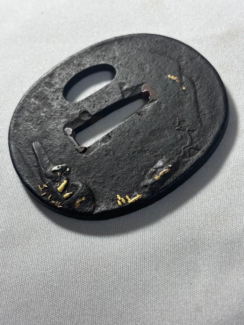 鐔鍔つば　見事な鉄味　山水風景図　風情のある図柄　金家　江戸時代