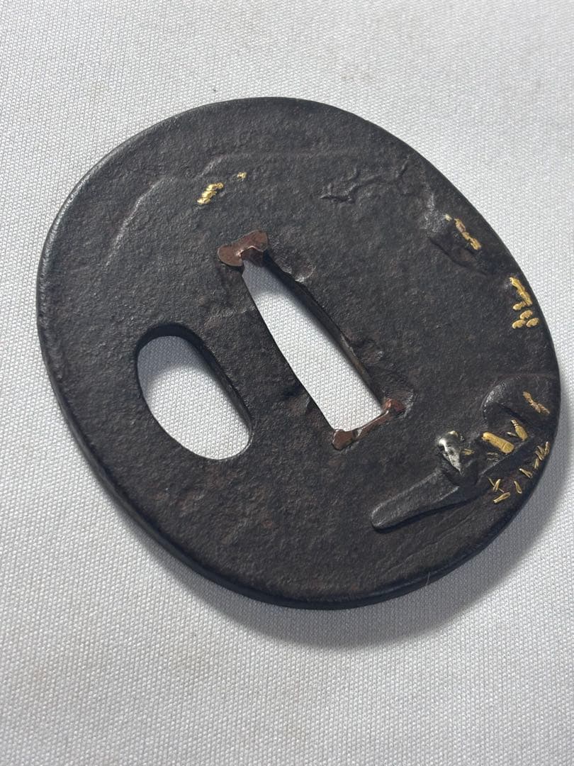 鐔鍔つば　見事な鉄味　山水風景図　風情のある図柄　金家　江戸時代