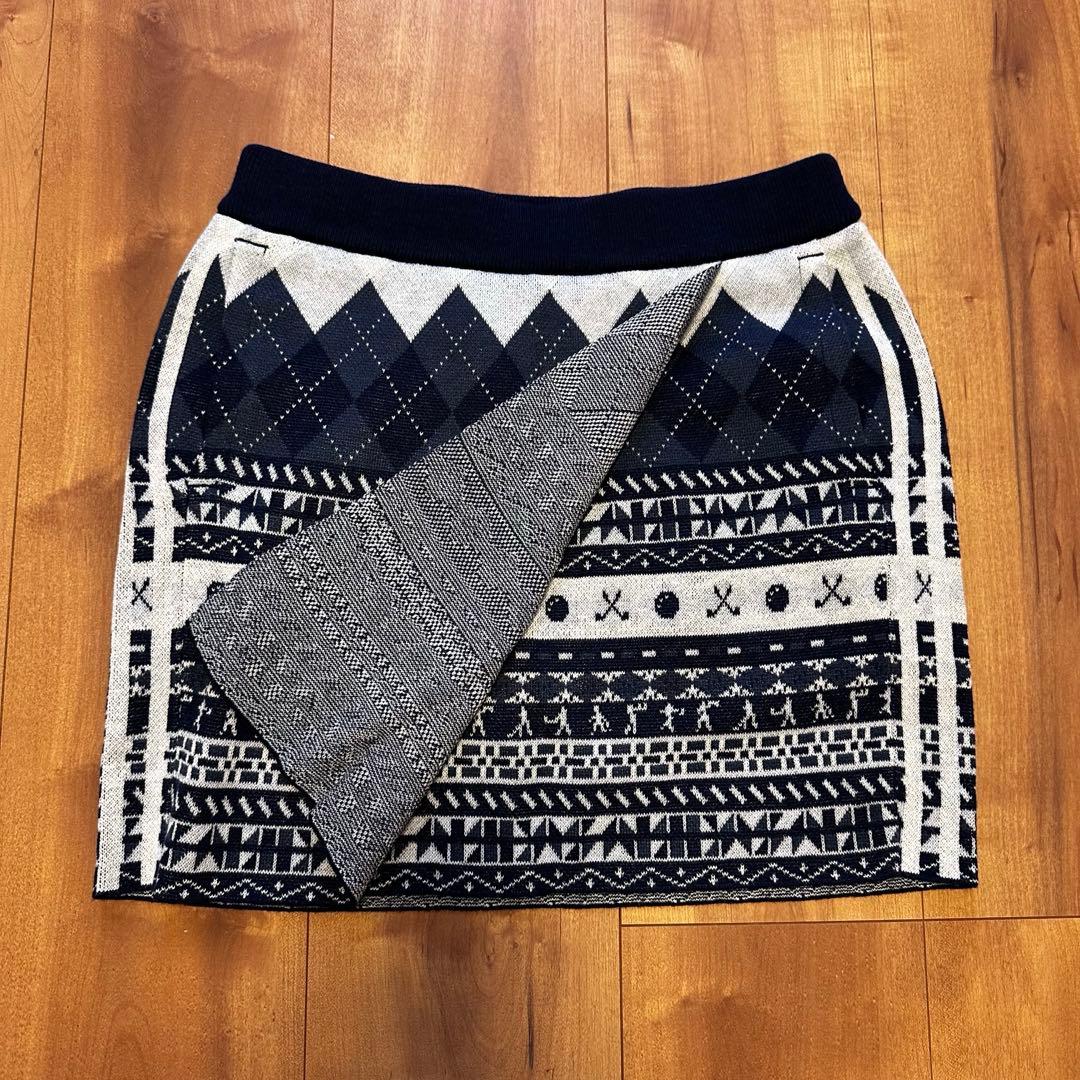 長袖　ニット　セーター　巻きスカート　セットアップ　秋冬　ウール混　ネイビー　S