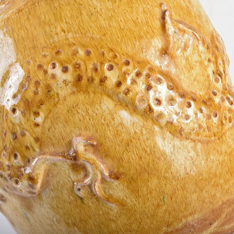 中国　黄釉　貼龍鳳凰文　六耳瓶　C　R7669B